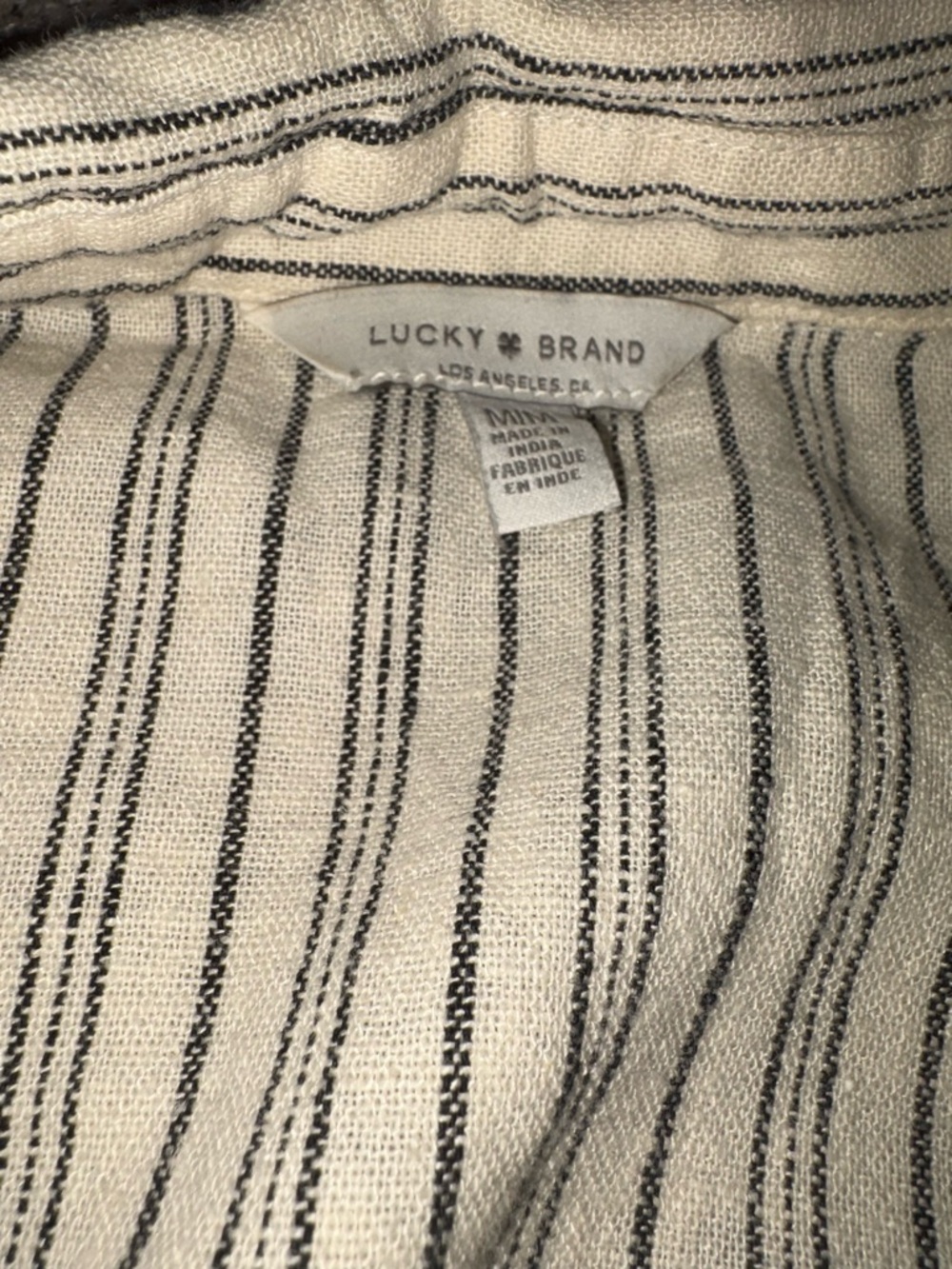 Lucky Brand Striped Short-Sleeve Button-Up Top - Cream & Black - Picture 6 of 6